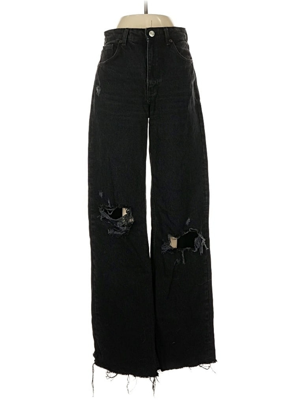 Zara Destroyed High Rise Wide Leg Black Jeans Sz 4.
